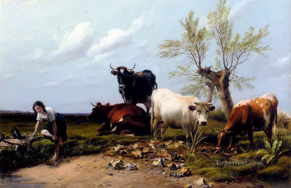 The Rustic Foot Bath farm animals cattle Thomas Sidney Cooper Oil Paintings